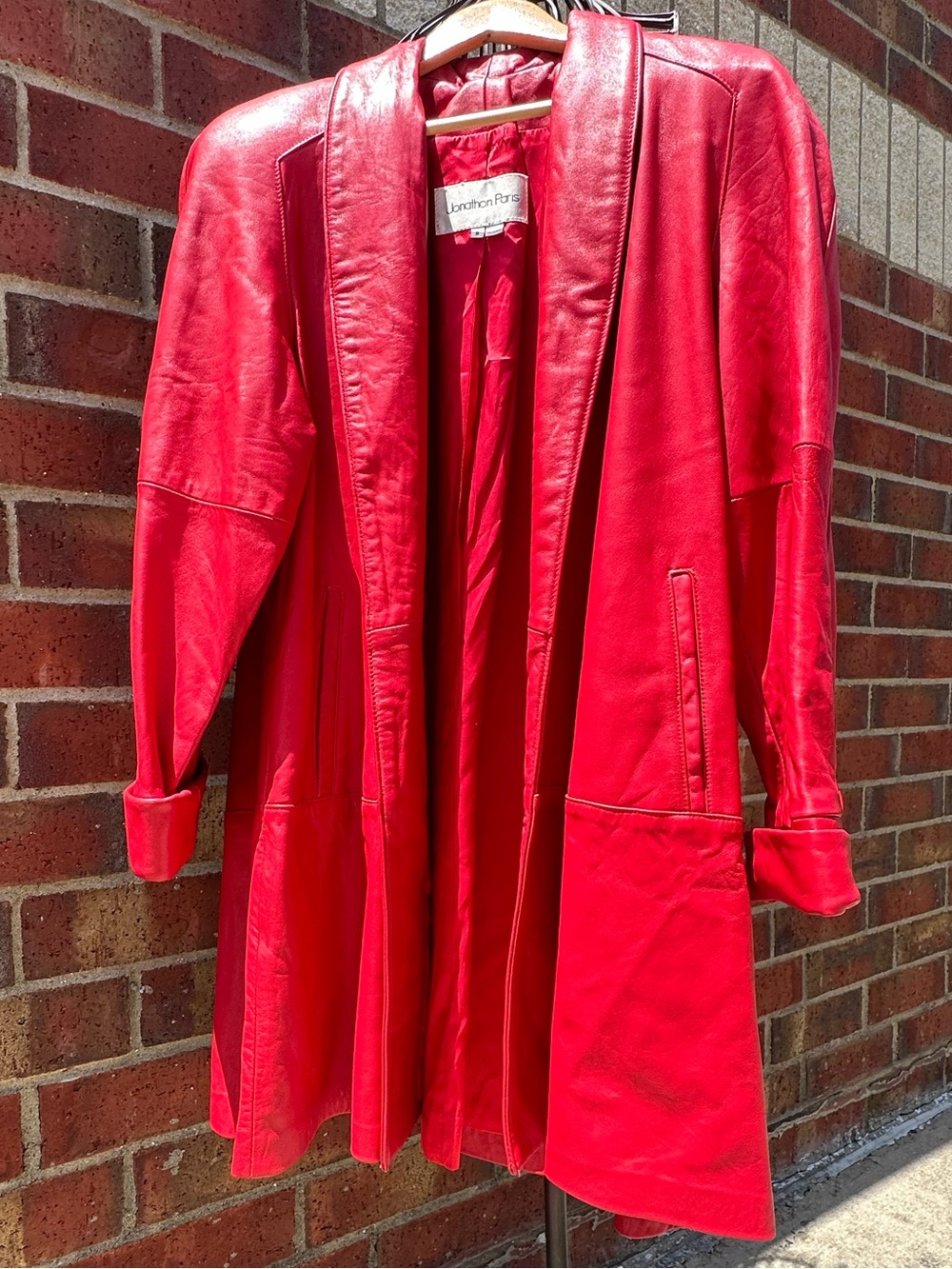 Jonathon Paris Vintage Red Leather Jacket USA MIDI Statement Outerwear 80s 90s